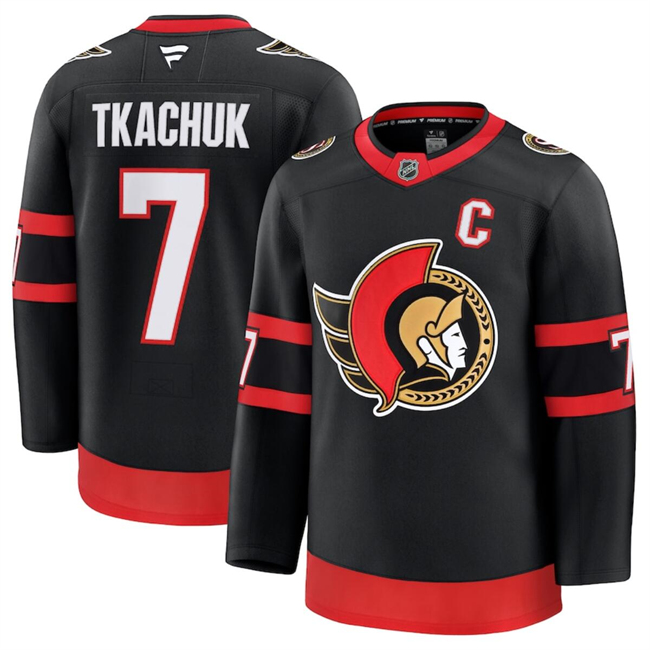 Men's Ottawa Senators #7 Brady Tkachuk Black 2024-25 With C Patch Home Stitched Hockey Jersey